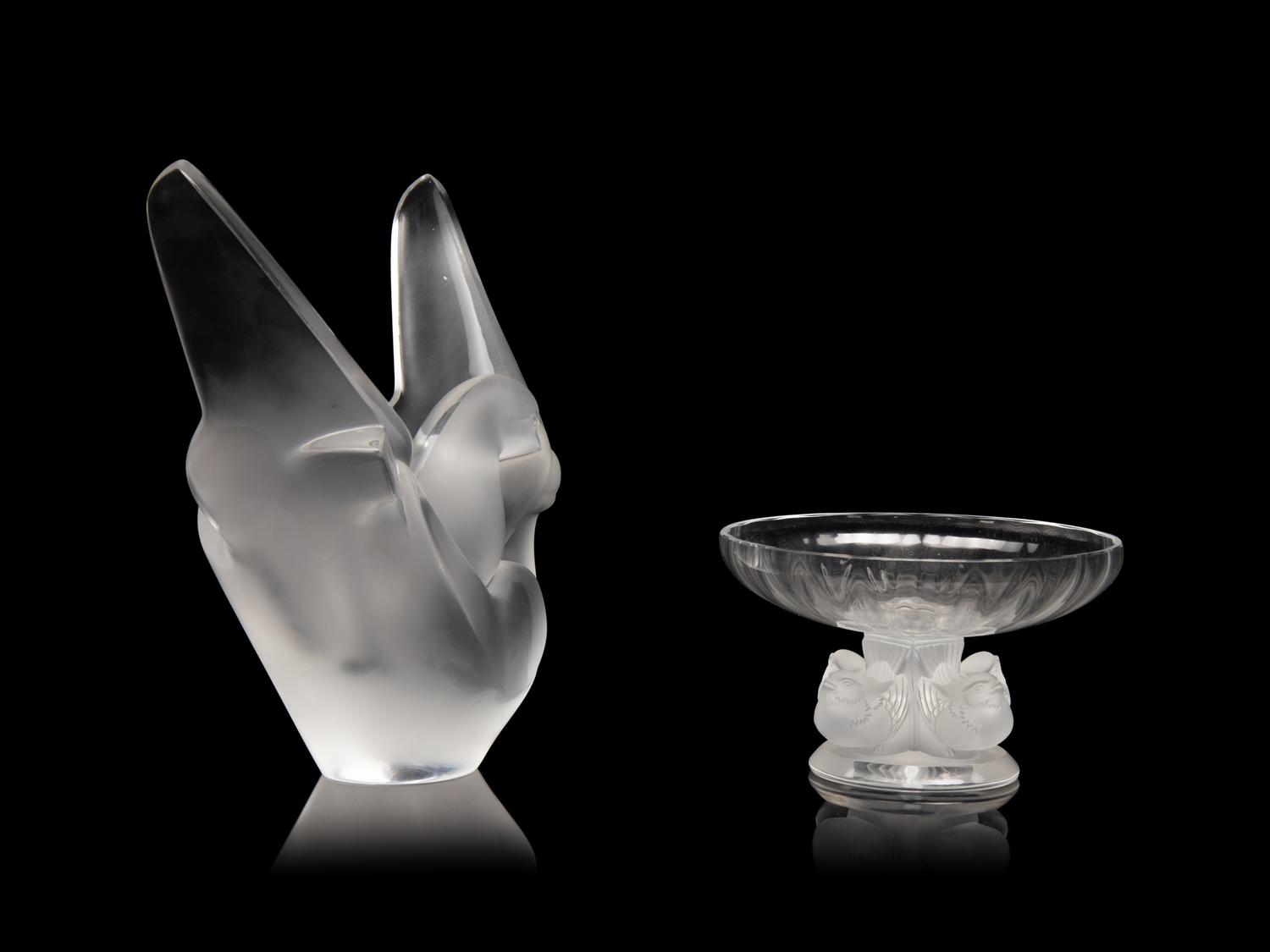 A Lalique Sylvie Vase and Nogent Dish