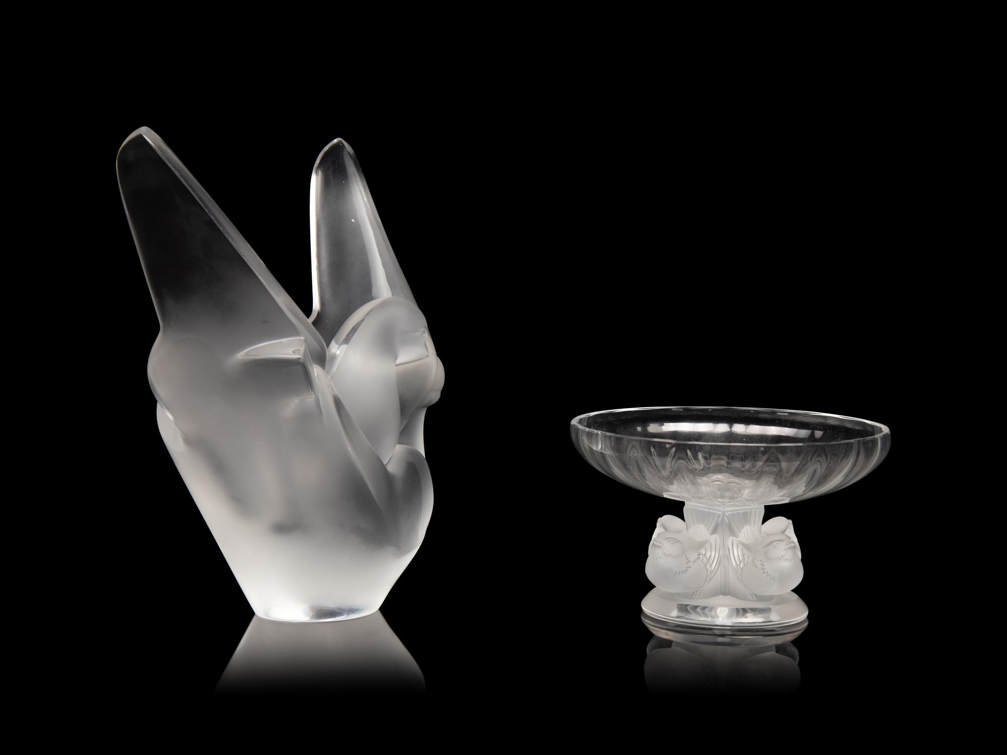 A Lalique Sylvie Vase and Nogent Dish