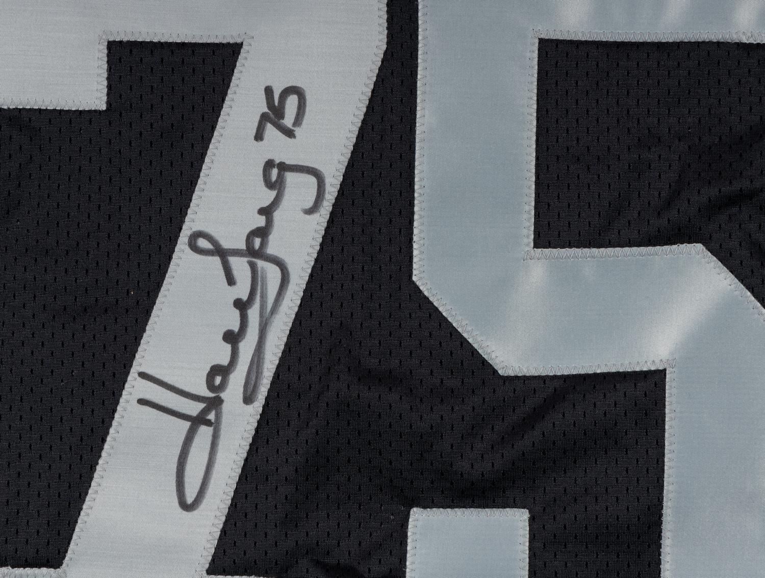 A Group of Howie Long Signed Autograph Items Featuring a Game Model Raiders Jersey