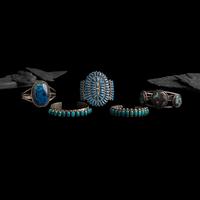 Navajo Silver Cuff Bracelets with Inlay