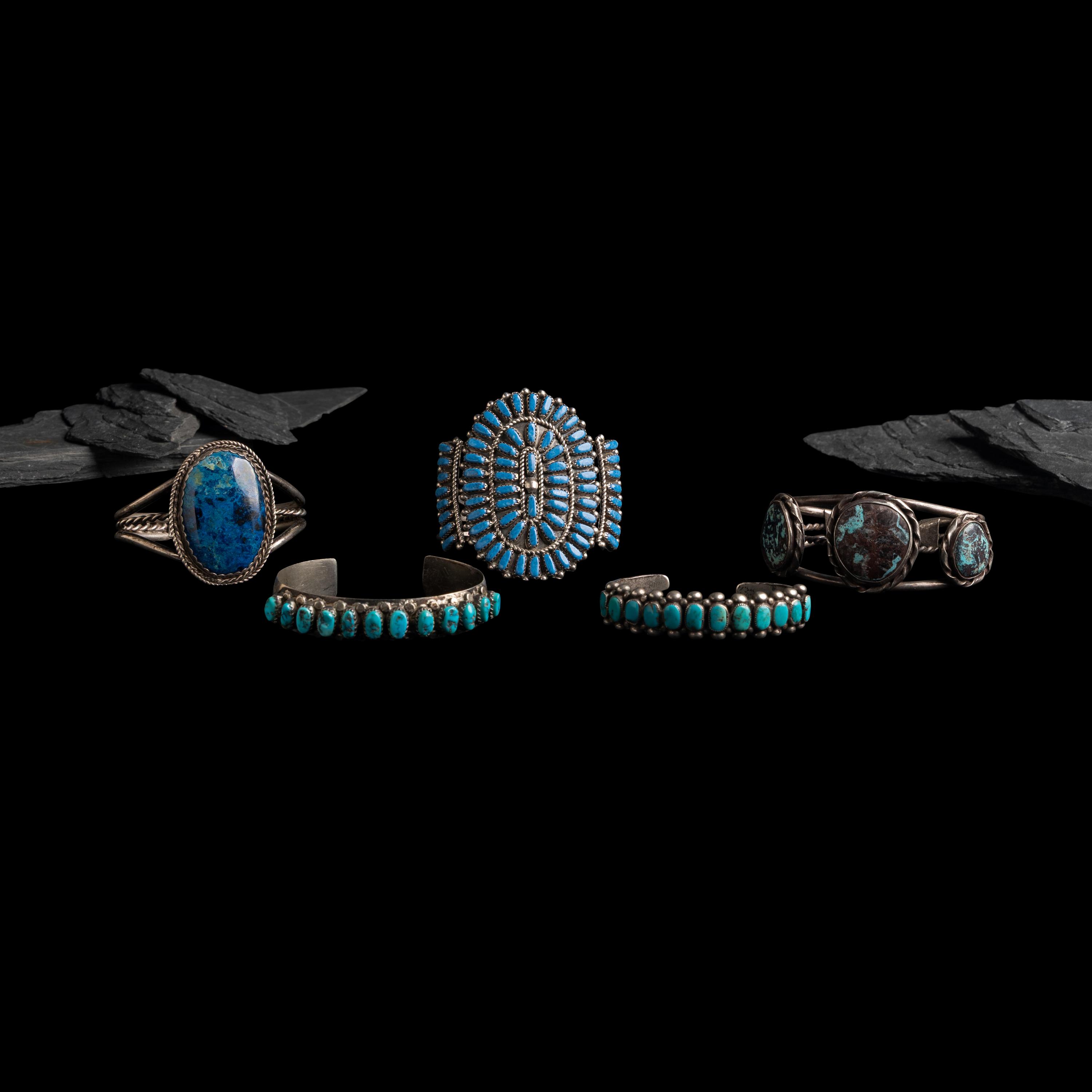 Navajo Silver Cuff Bracelets with Inlay