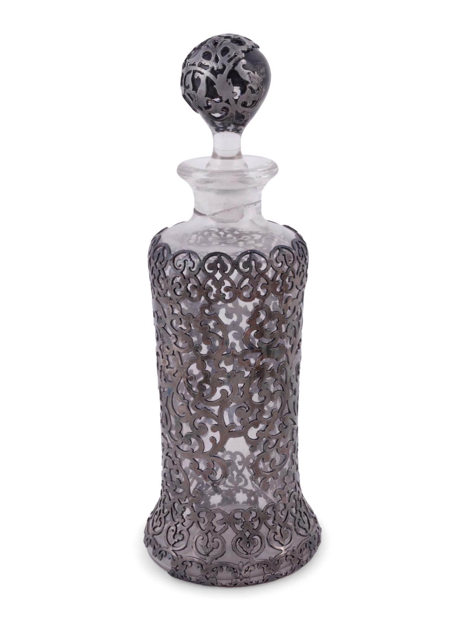 Nine Silver and Silver-Plate Overlay Glass Perfume Bottles and Cruets