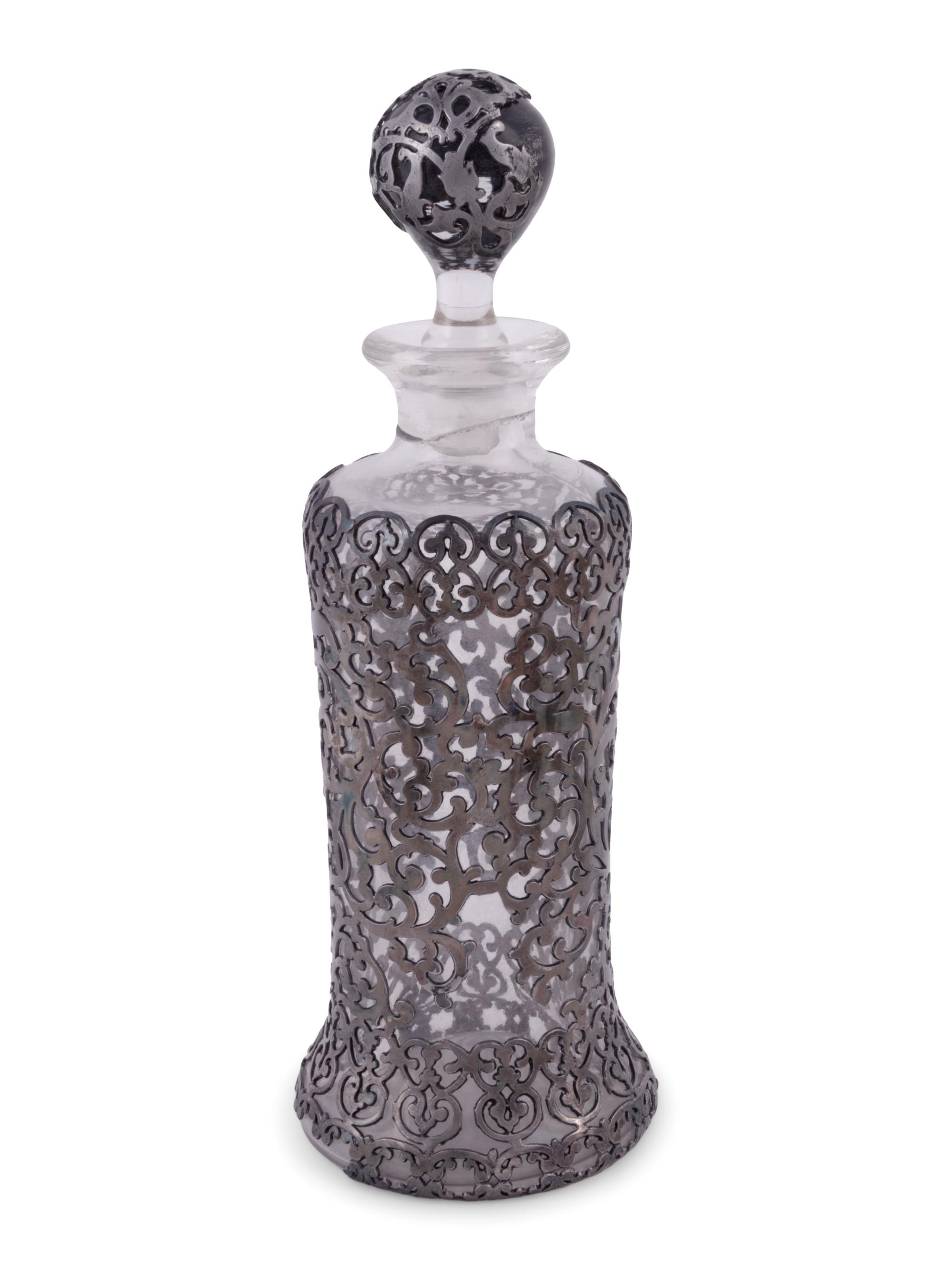 Nine Silver and Silver-Plate Overlay Glass Perfume Bottles and Cruets
