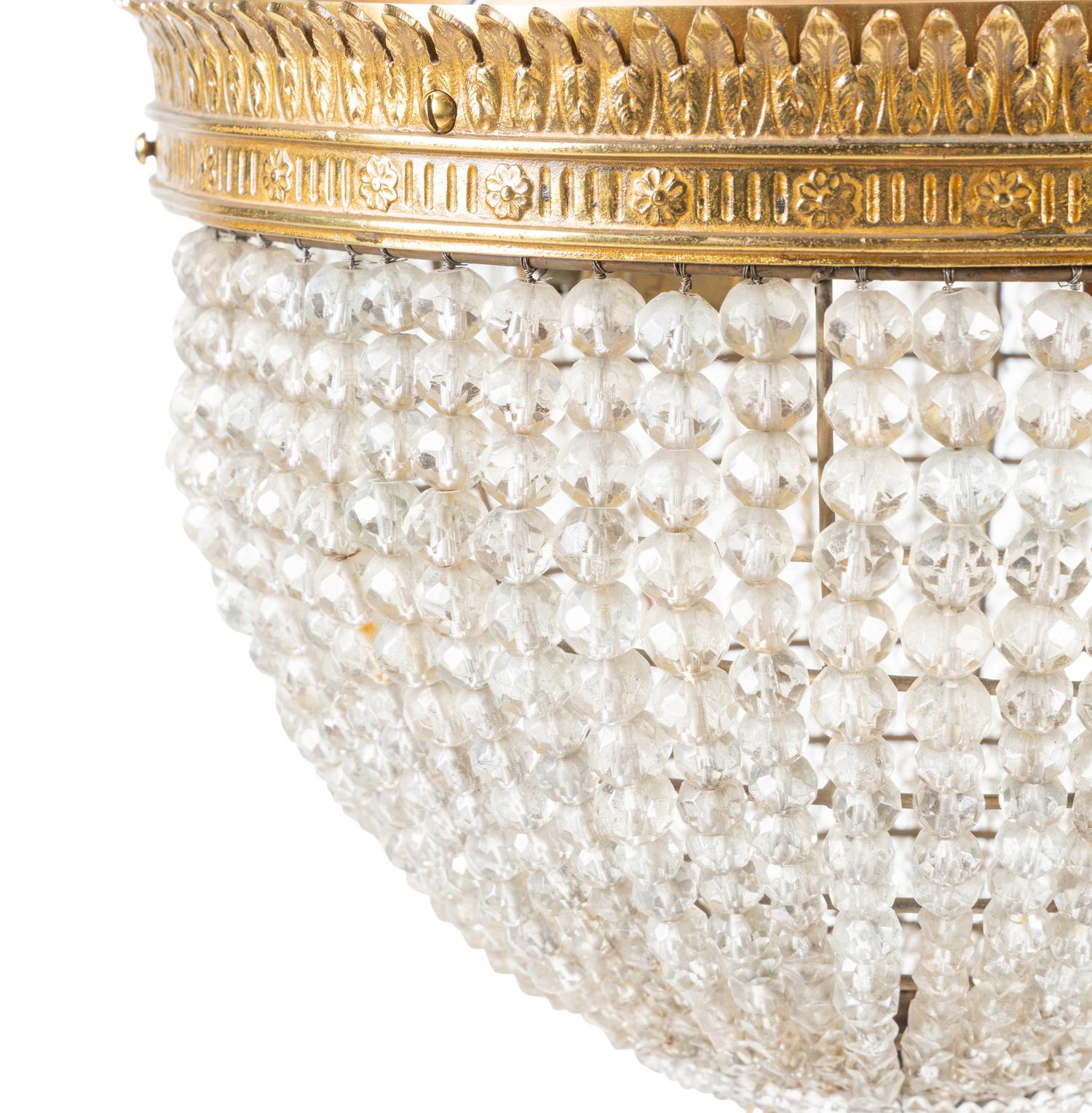 A French Gilt Metal and Glass Flush Mount Fixture