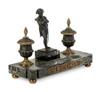 An Empire Style Gilt Bronze and Marble Figural Encrier