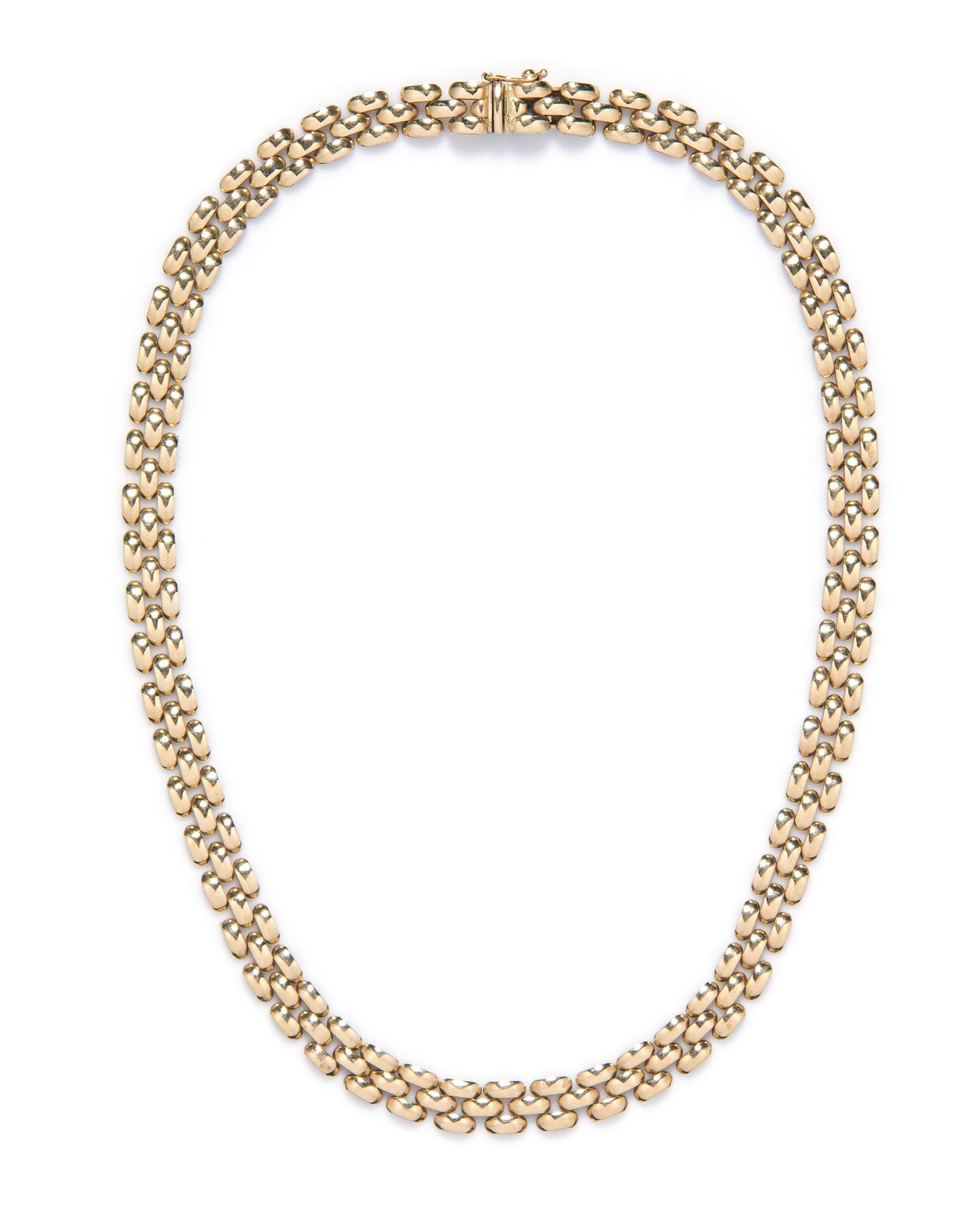 A 14 Karat Yellow Gold Brick Link Necklace. 17.15 dwts.