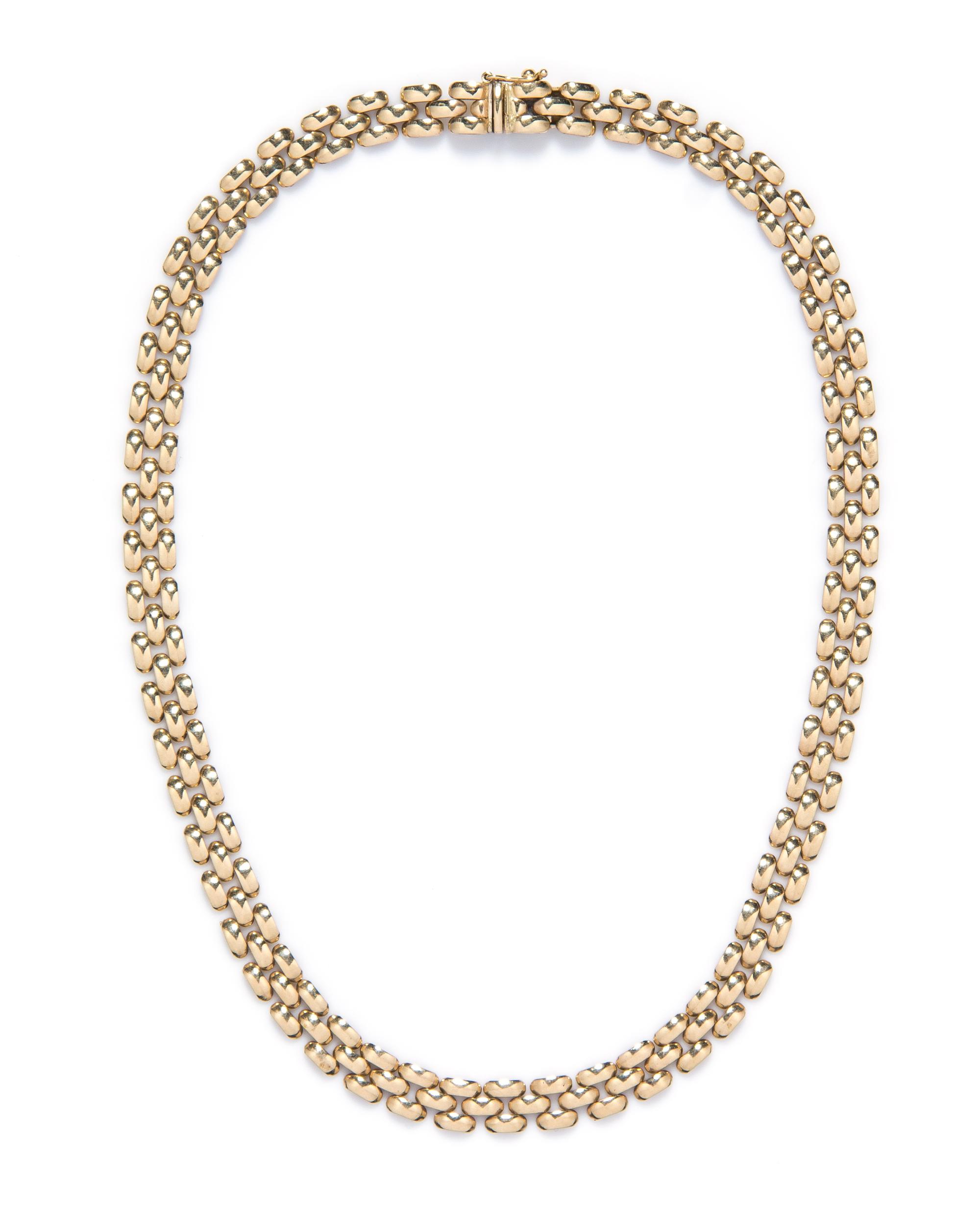 A 14 Karat Yellow Gold Brick Link Necklace. 17.15 dwts.