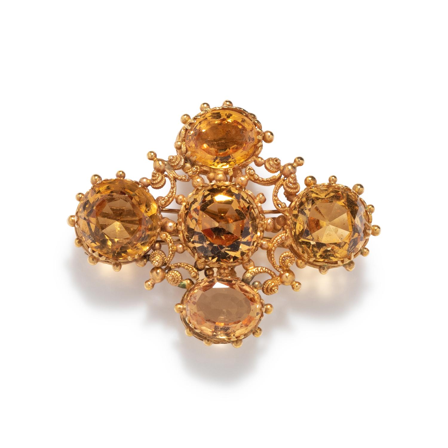 ANTIQUE, YELLOW GOLD AND TOPAZ PENDANT/BROOCH