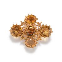 ANTIQUE, YELLOW GOLD AND TOPAZ PENDANT/BROOCH