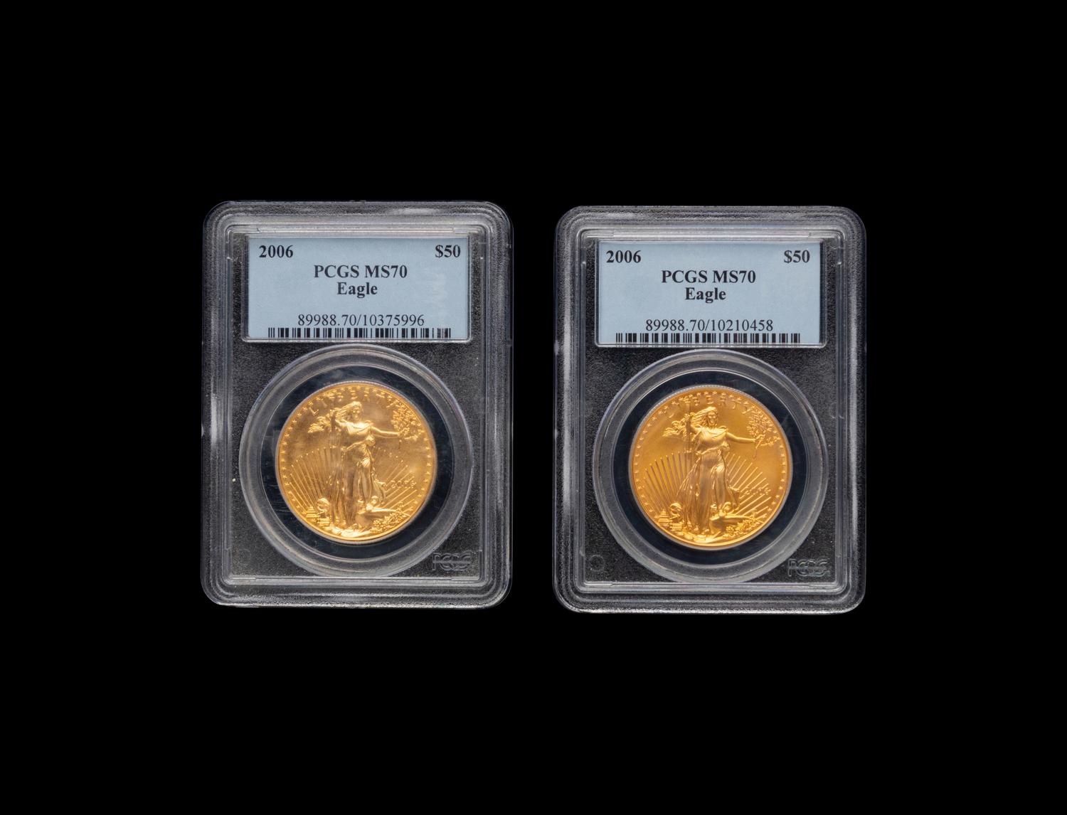 Two 2006 Gold Eagle $50 Coins (PCGS MS70)