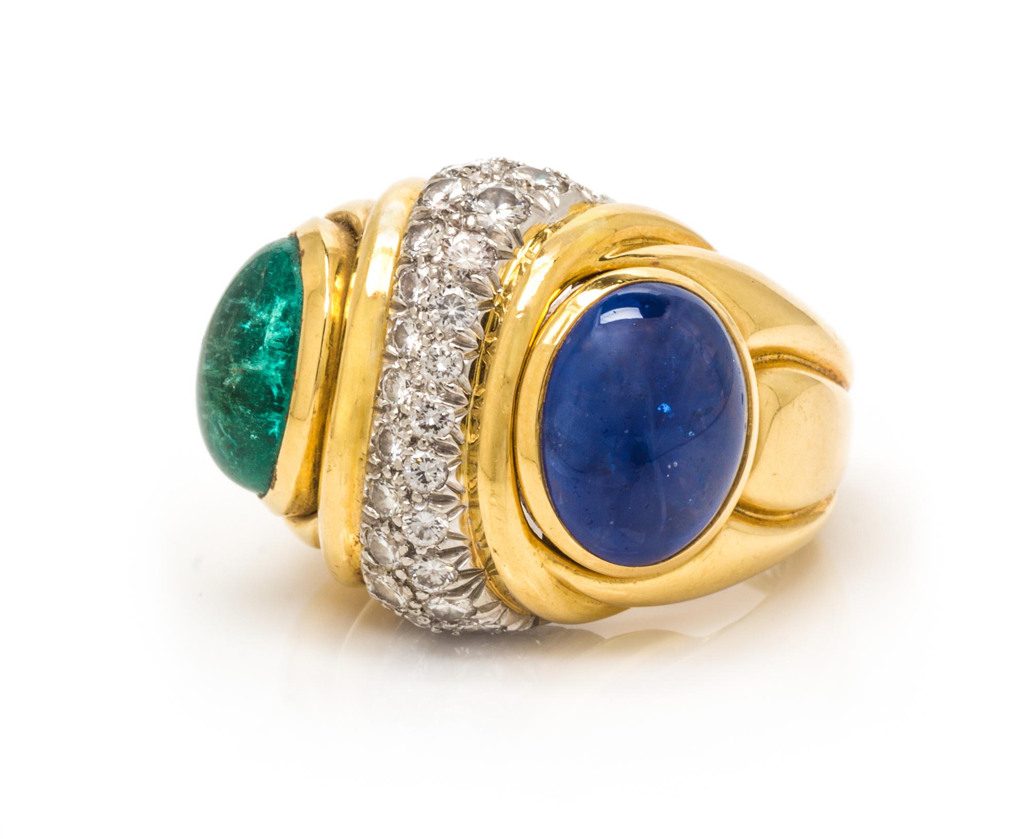 An 18 Karat Yellow Gold, Platinum, Emerald, Sapphire and Diamond Ring, David Webb, 16.00 dwts.