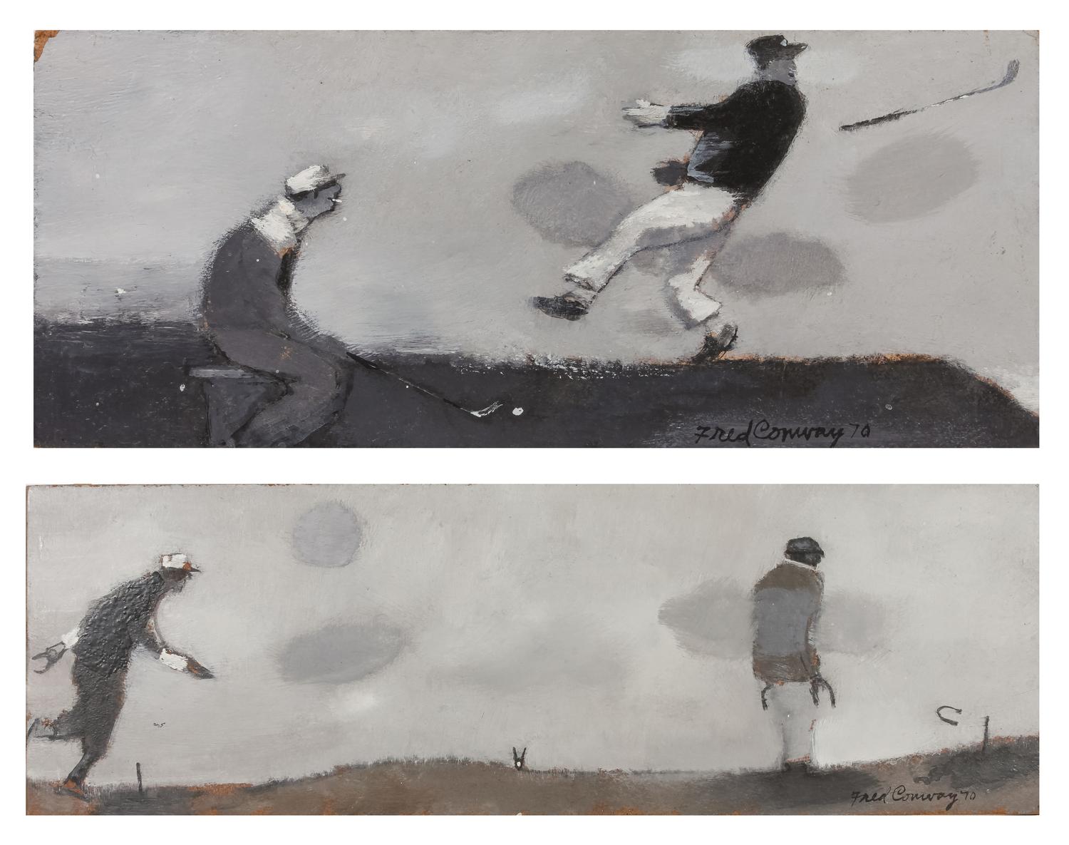Two works: Men Playing Horseshoes and Men Playing Golf