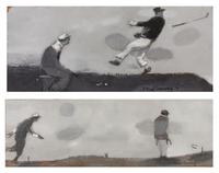 Two works: Men Playing Horseshoes and Men Playing Golf