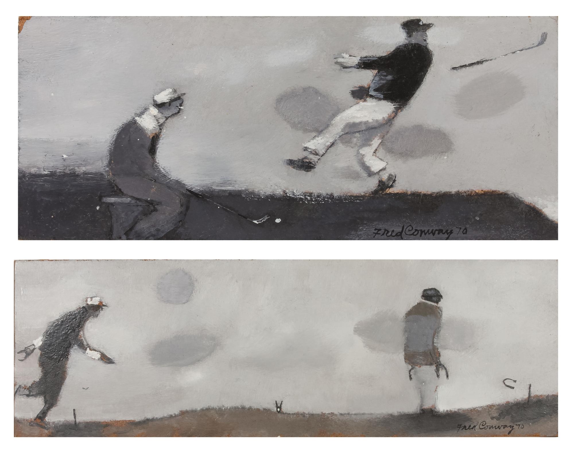 Two works: Men Playing Horseshoes and Men Playing Golf