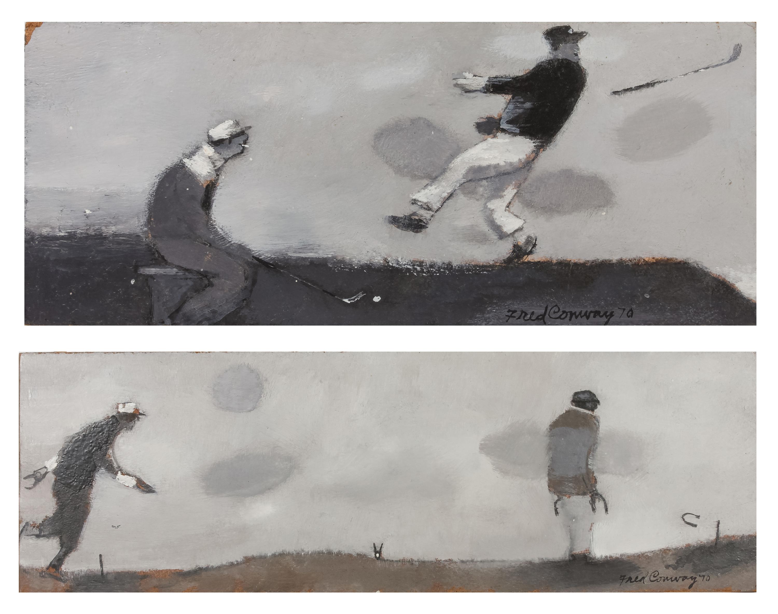 Two works: Men Playing Horseshoes and Men Playing Golf