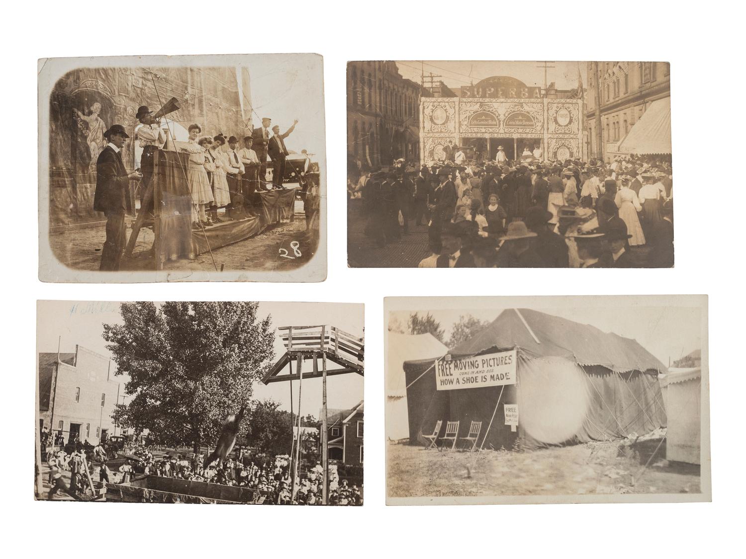 [EPHEMERA]. 78 RPPCs & photographs of parades, sideshows, and fairs.