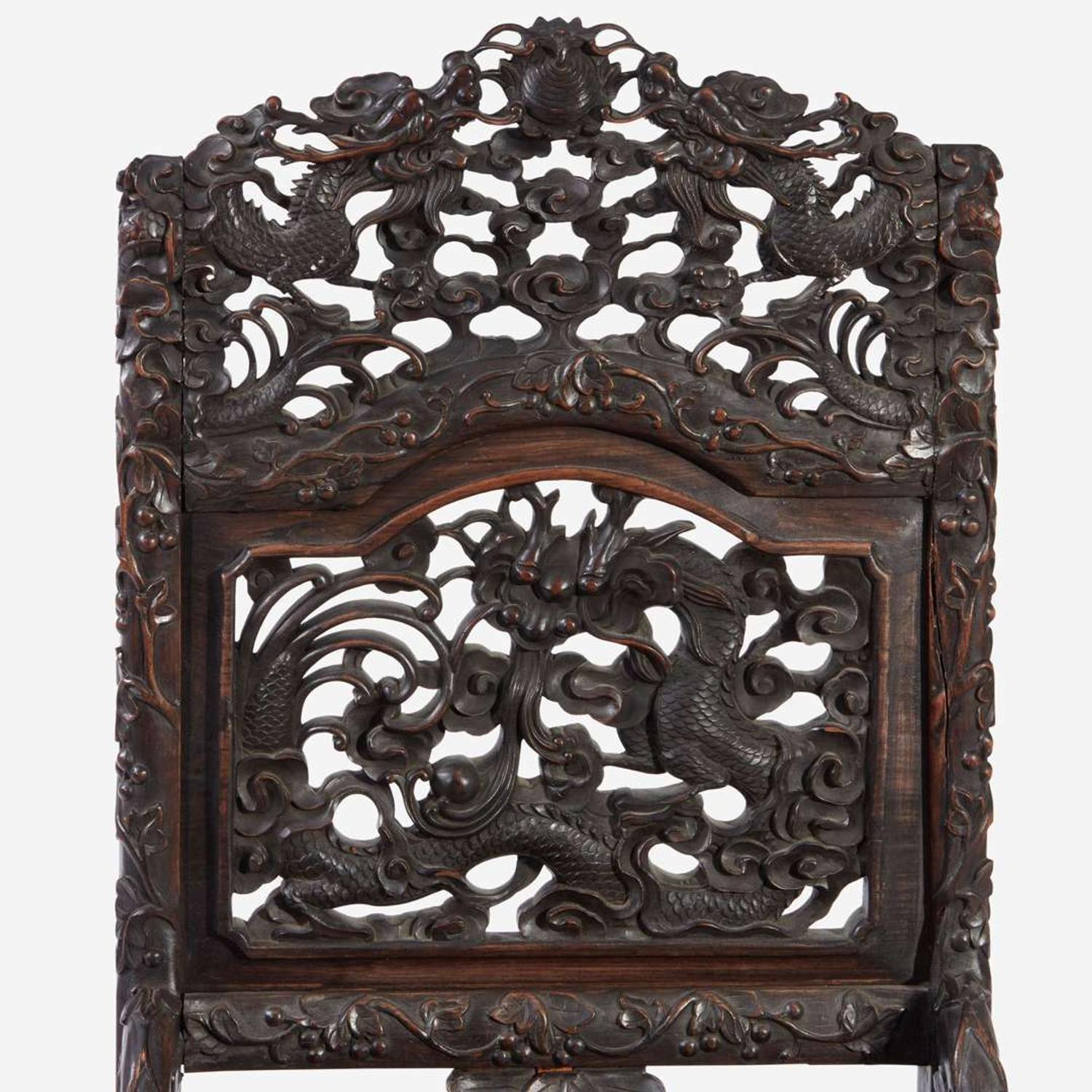 A Chinese Carved Hardwood Side Chair and Side Table late Qing Dynasty, late 19th/early 20th century