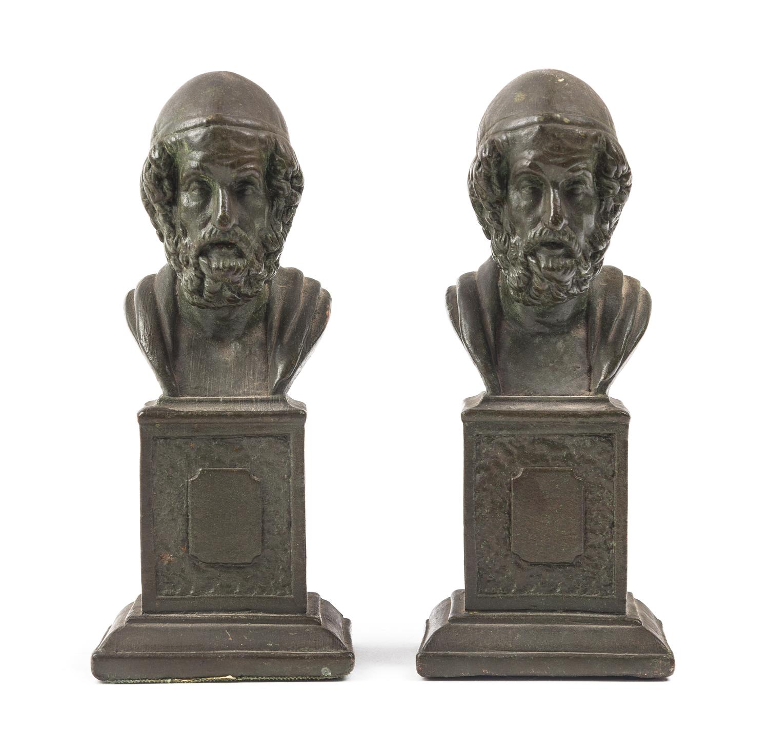A Pair of Cast Metal Busts of Scholars Height 7 1/8 inches. — LATE 19TH CENTURY
