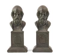 A Pair of Cast Metal Busts of Scholars Height 7 1/8 inches. — LATE 19TH CENTURY