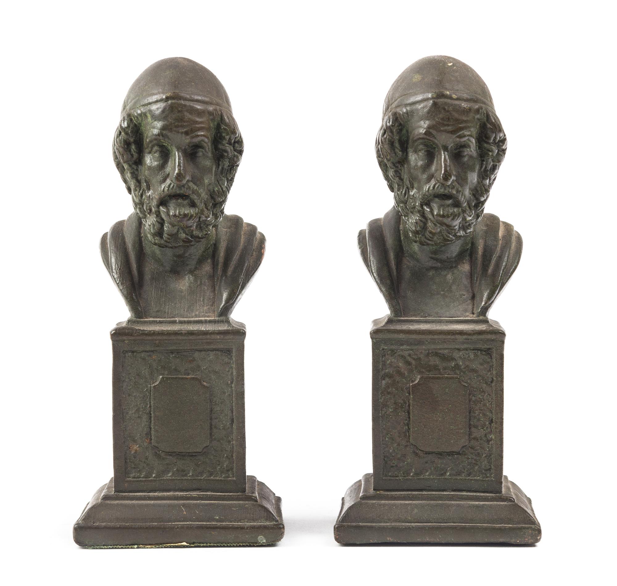 A Pair of Cast Metal Busts of Scholars Height 7 1/8 inches. — LATE 19TH CENTURY
