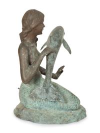 A Chinese Bronze Sculpture of a Mermaid with Dolphin