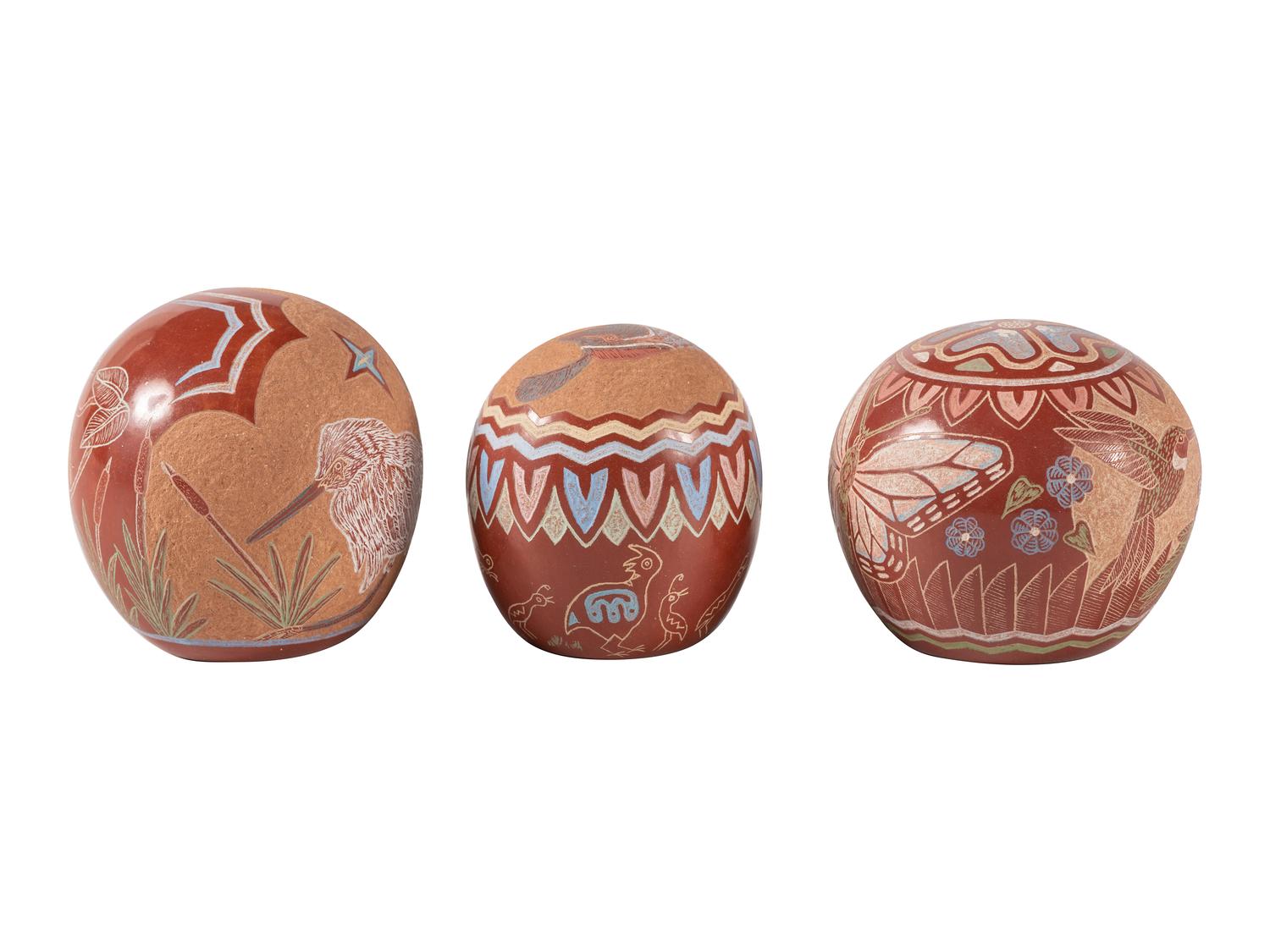 Trio of Miniature Sgraffito Pottery Seed Jars