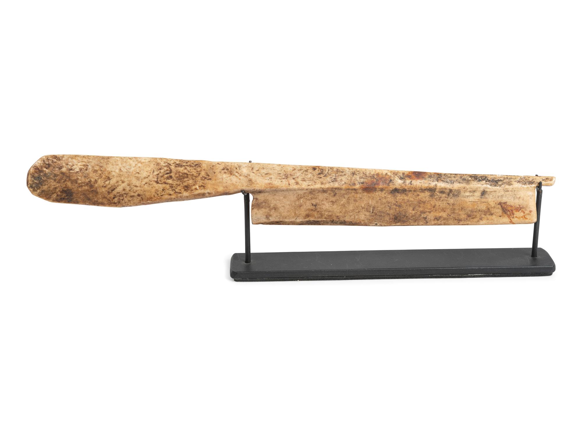 Alaskan Eskimo Carved Bone Halibut Club and Snow Knife