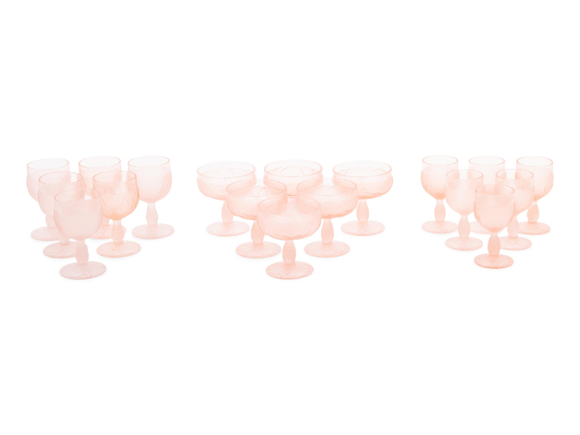 A Set of Pink Molded and Frosted Glass Stemware Articles
