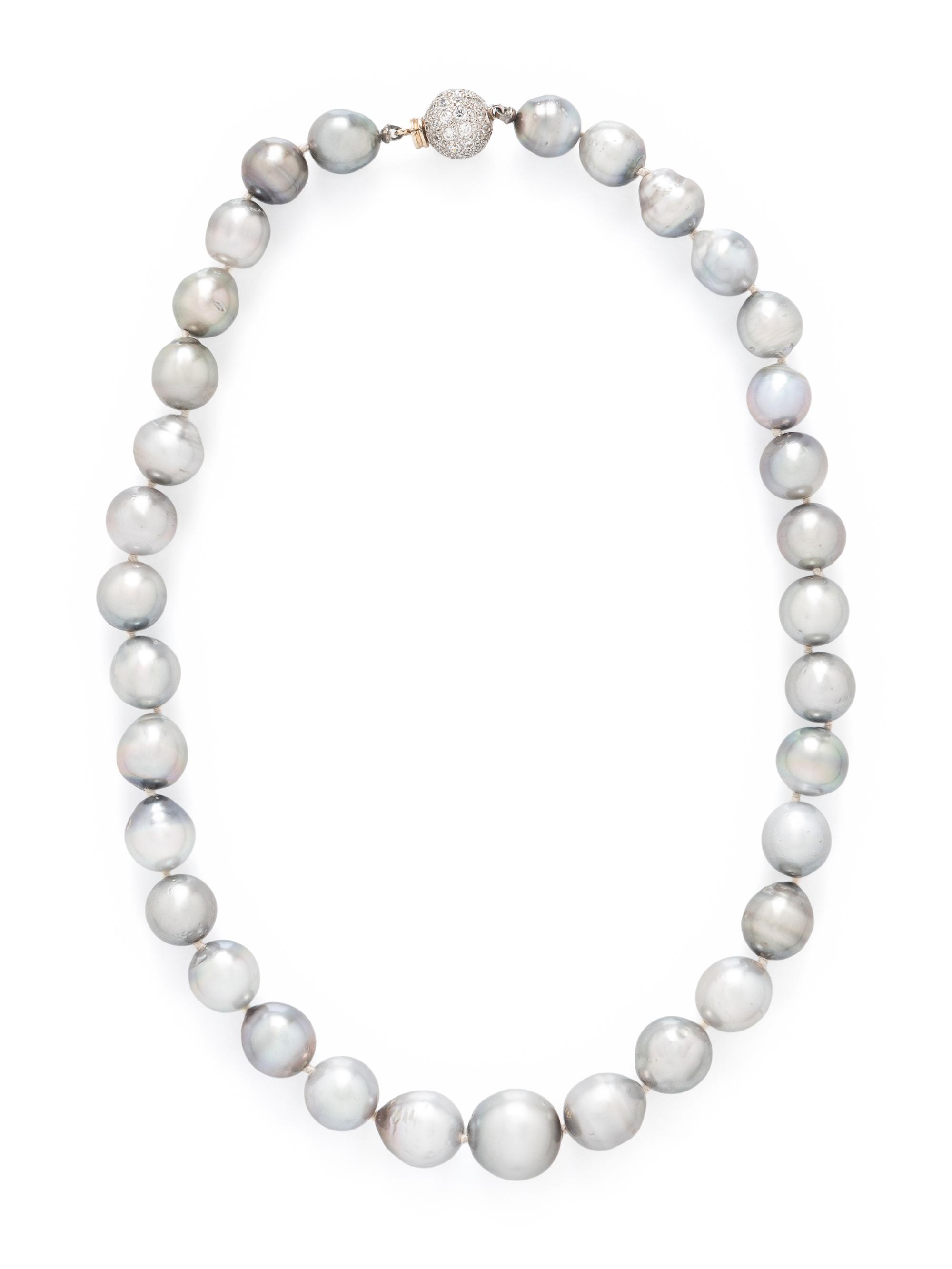GRAY CULTURED PEARL AND DIAMOND NECKLACE
