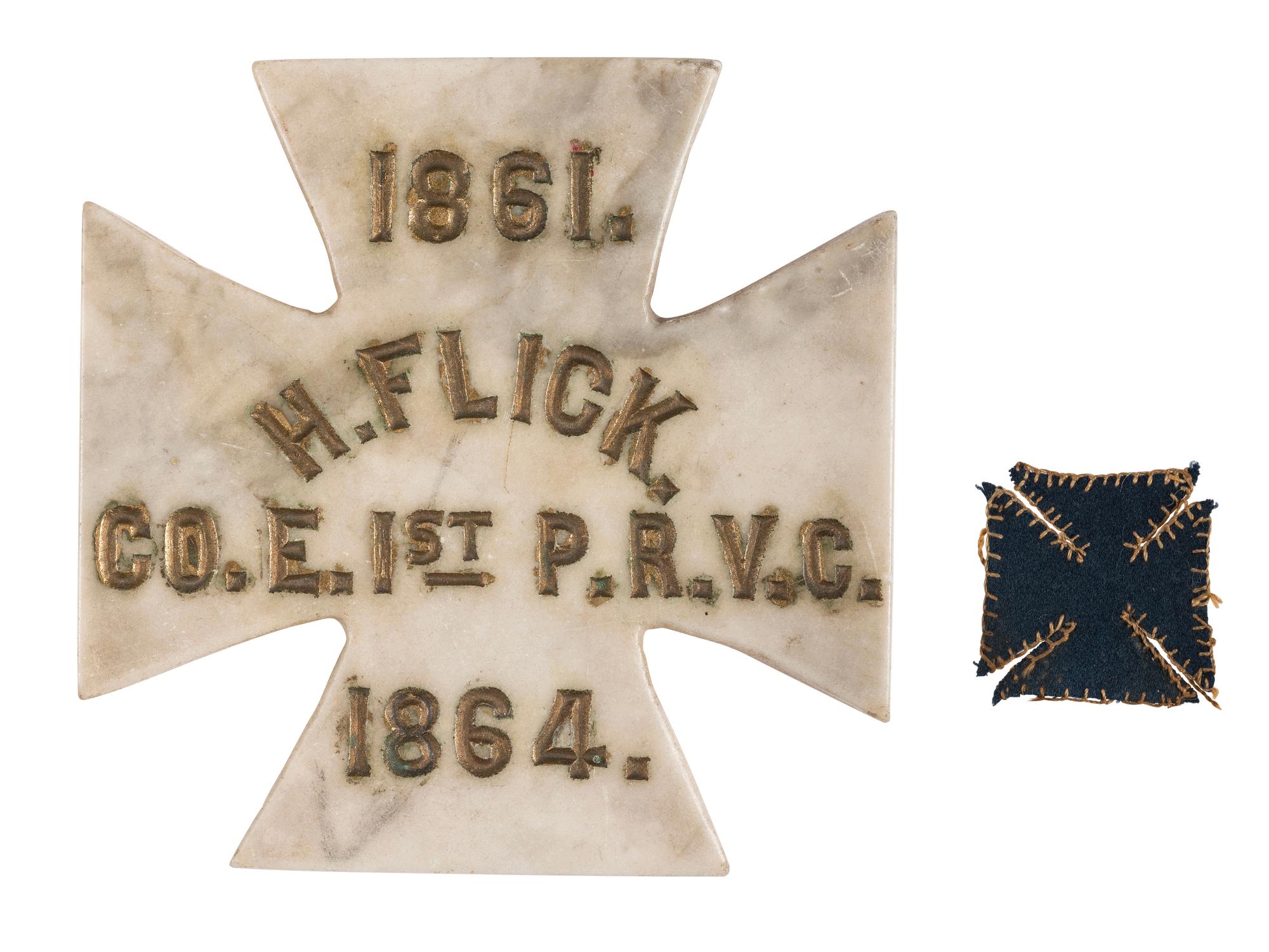Henry C. Flick, 30th Pennsylvania Infantry Regiment (1st Pennsylvania Reserves). A group of 4 items highlighted by identified corps badge, comprising: