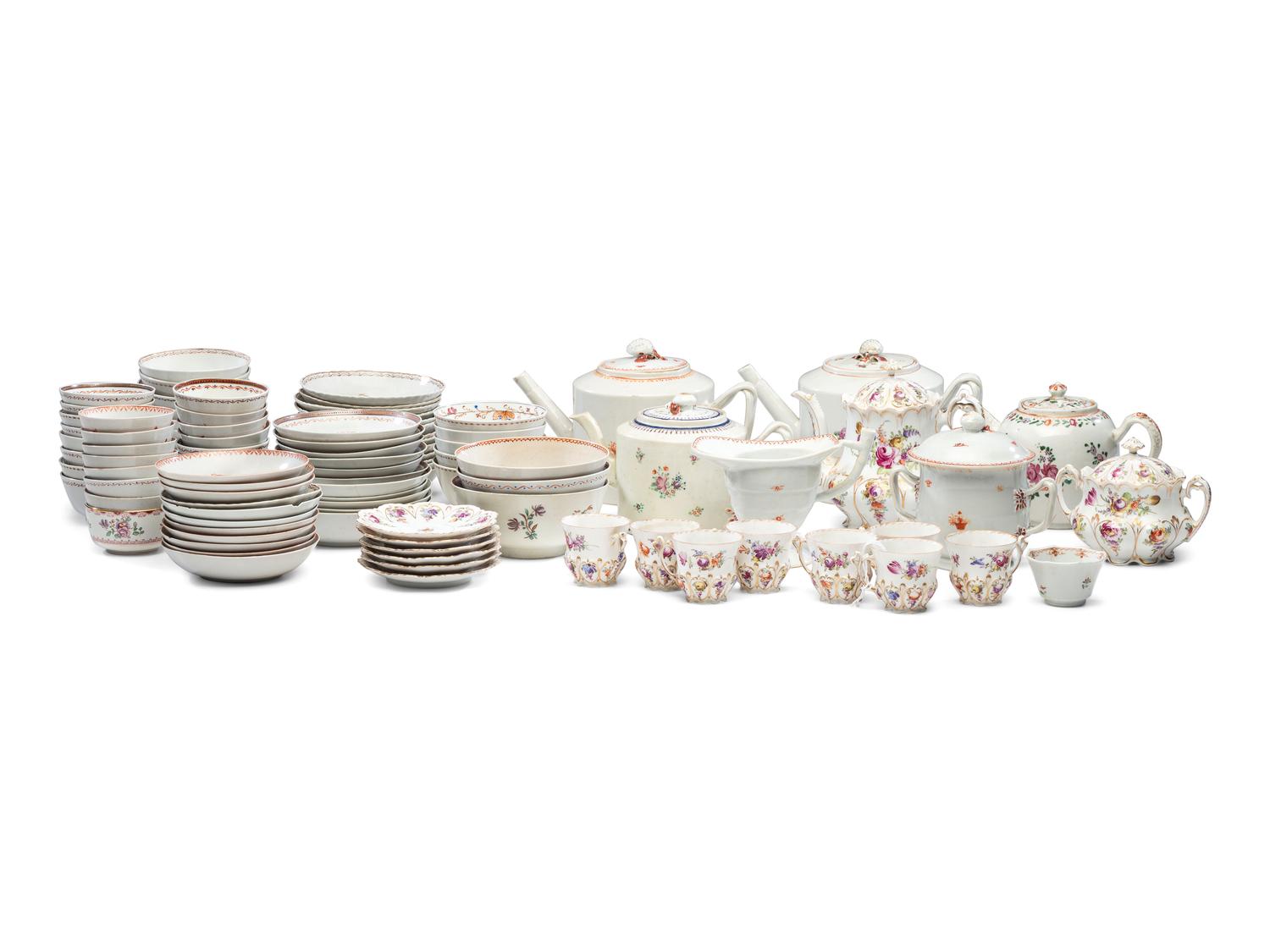 A Mixed Collection of Chinese Export Famille Rose and Rose Mandarin Porcelain Articles
