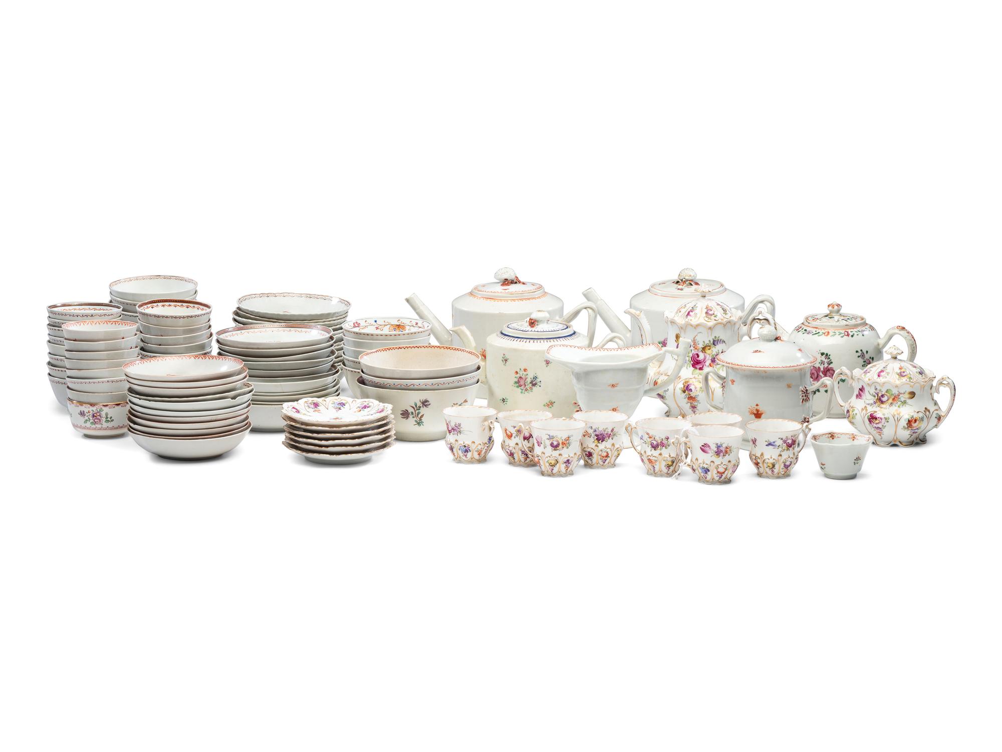 A Mixed Collection of Chinese Export Famille Rose and Rose Mandarin Porcelain Articles