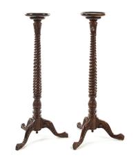A Pair of English Mahogany Pedestals Height 51 1/2 inches. — 20TH CENTURY