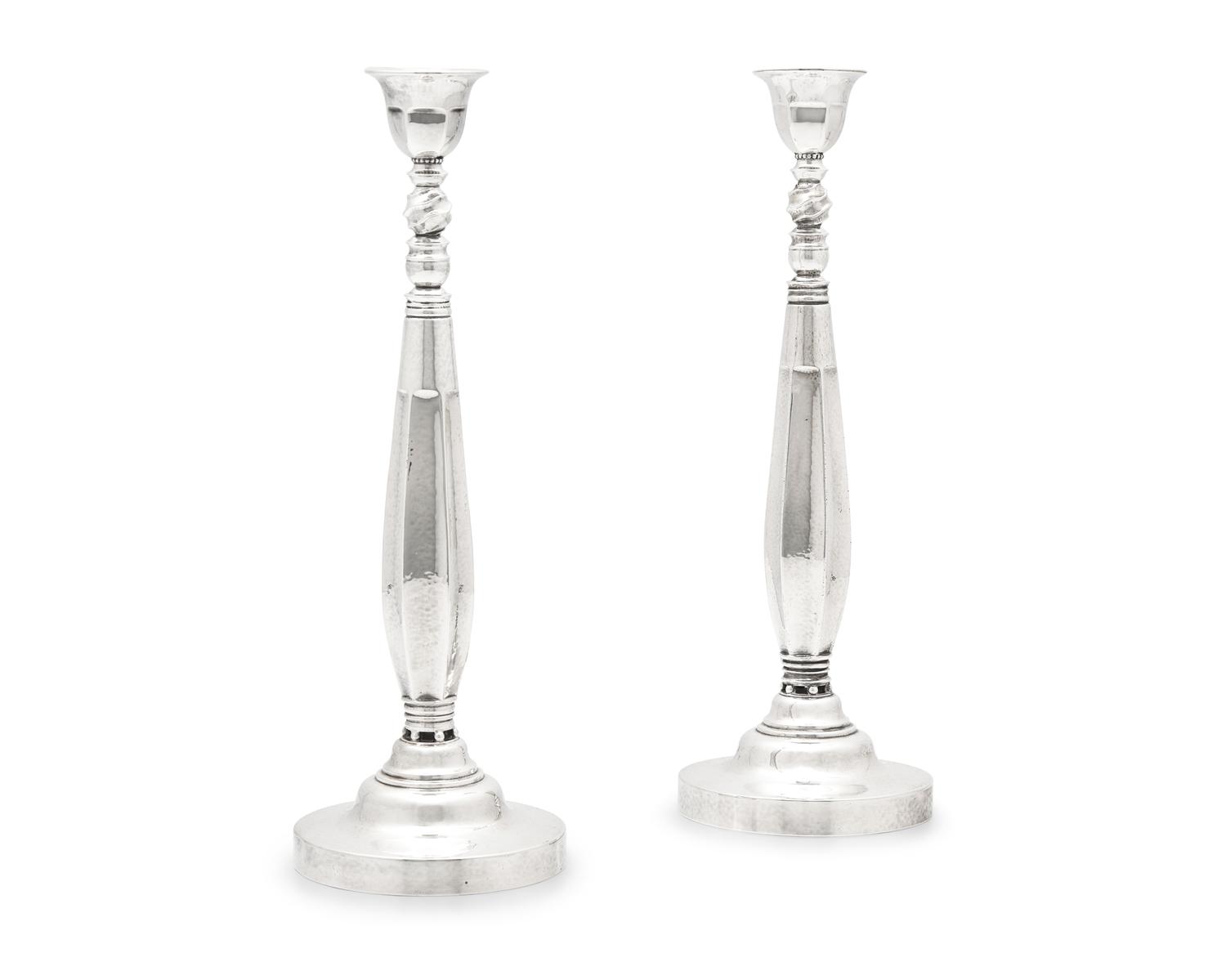 A Pair of Johan Rohde Designed Georg Jensen Silver Candlesticks