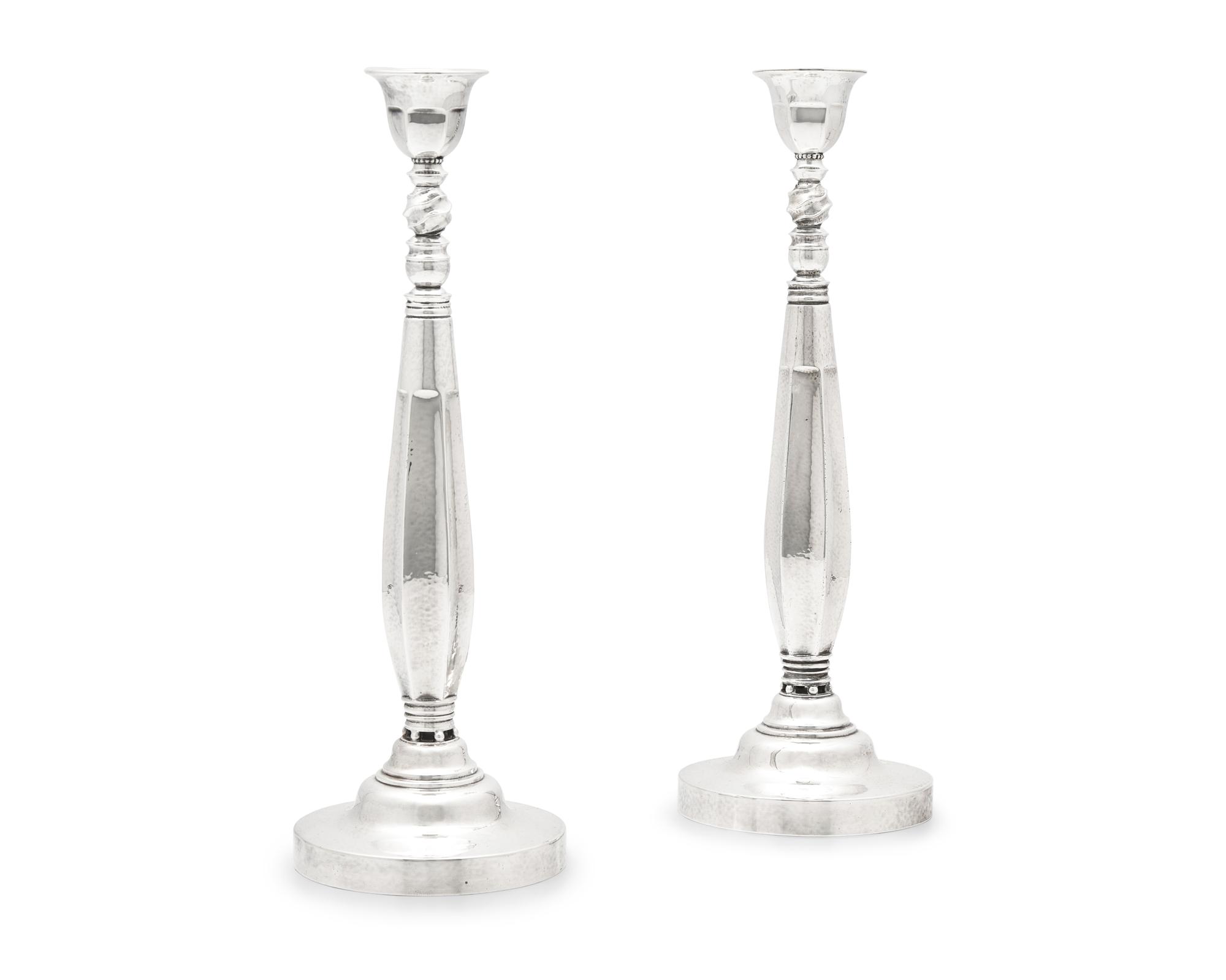 A Pair of Johan Rohde Designed Georg Jensen Silver Candlesticks