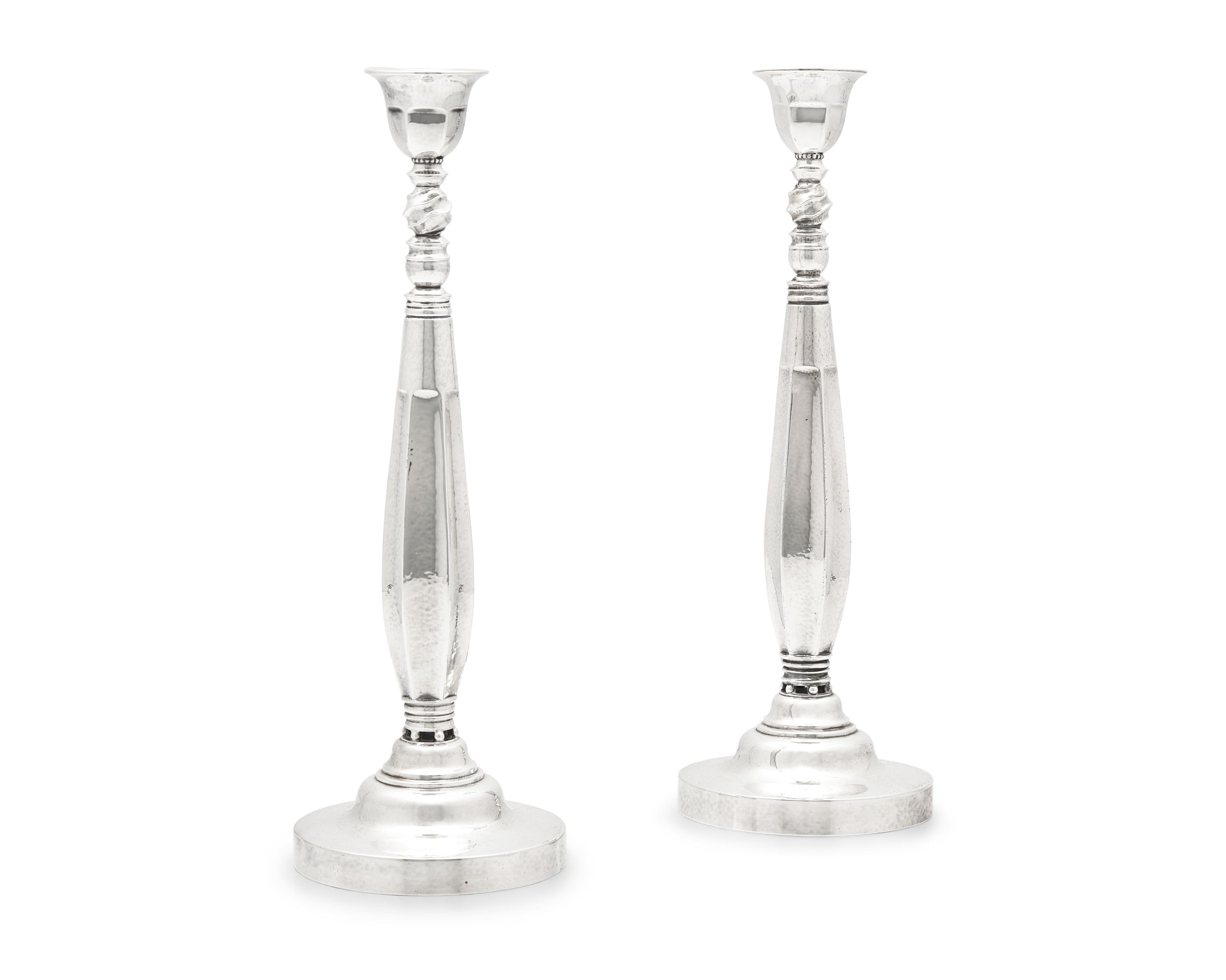 A Pair of Johan Rohde Designed Georg Jensen Silver Candlesticks