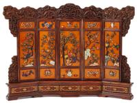 A Chinese Carved and Hardstone Inlaid Table Screen