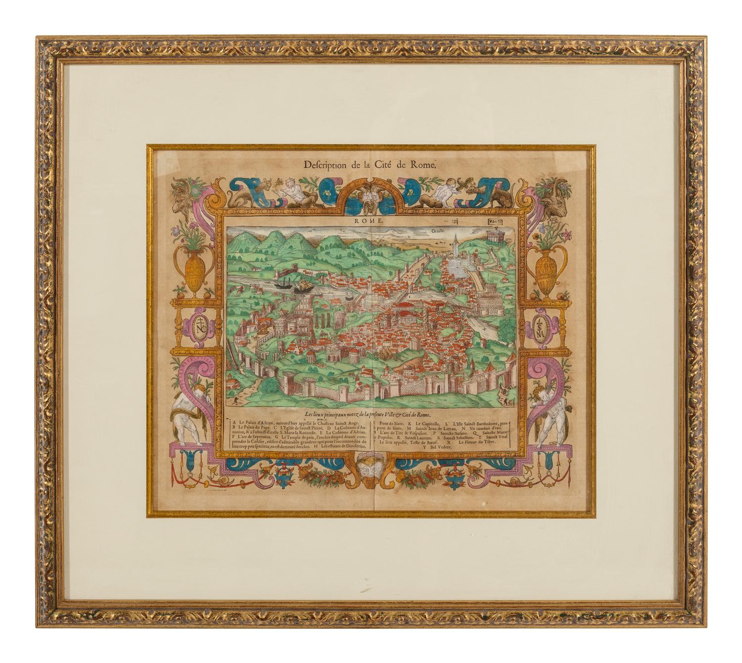 A Framed Hand-Colored Engraving Depicting Rome