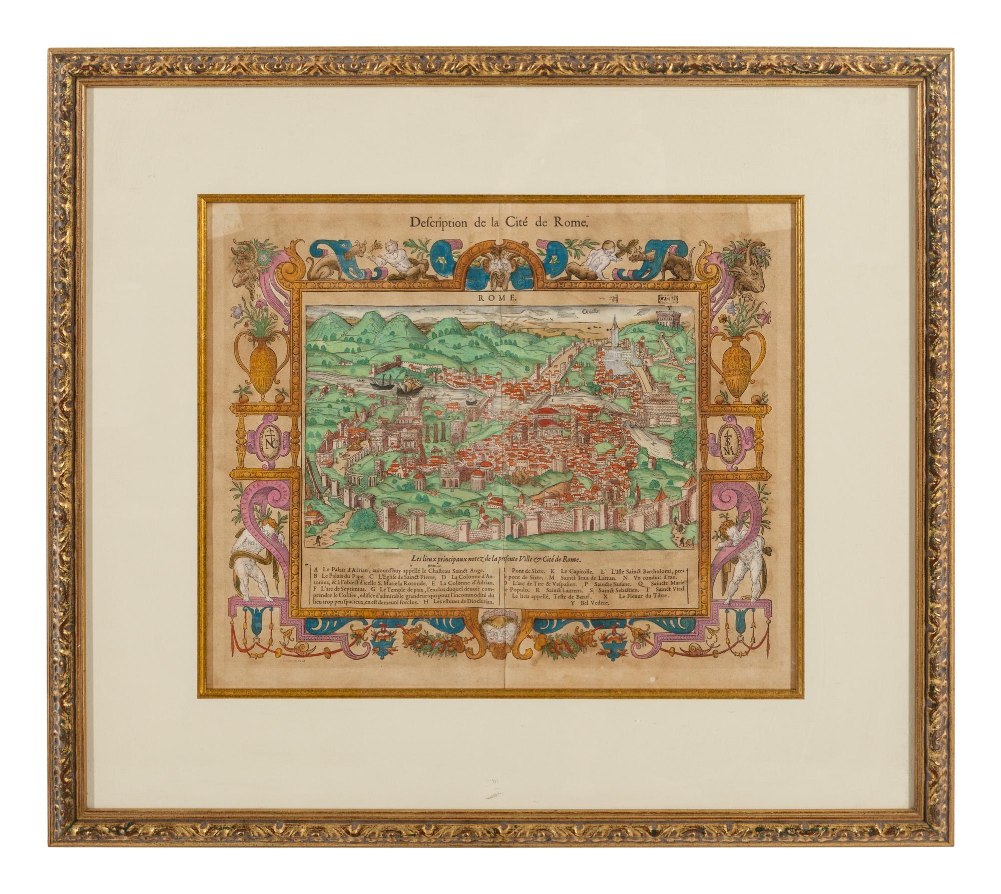A Framed Hand-Colored Engraving Depicting Rome