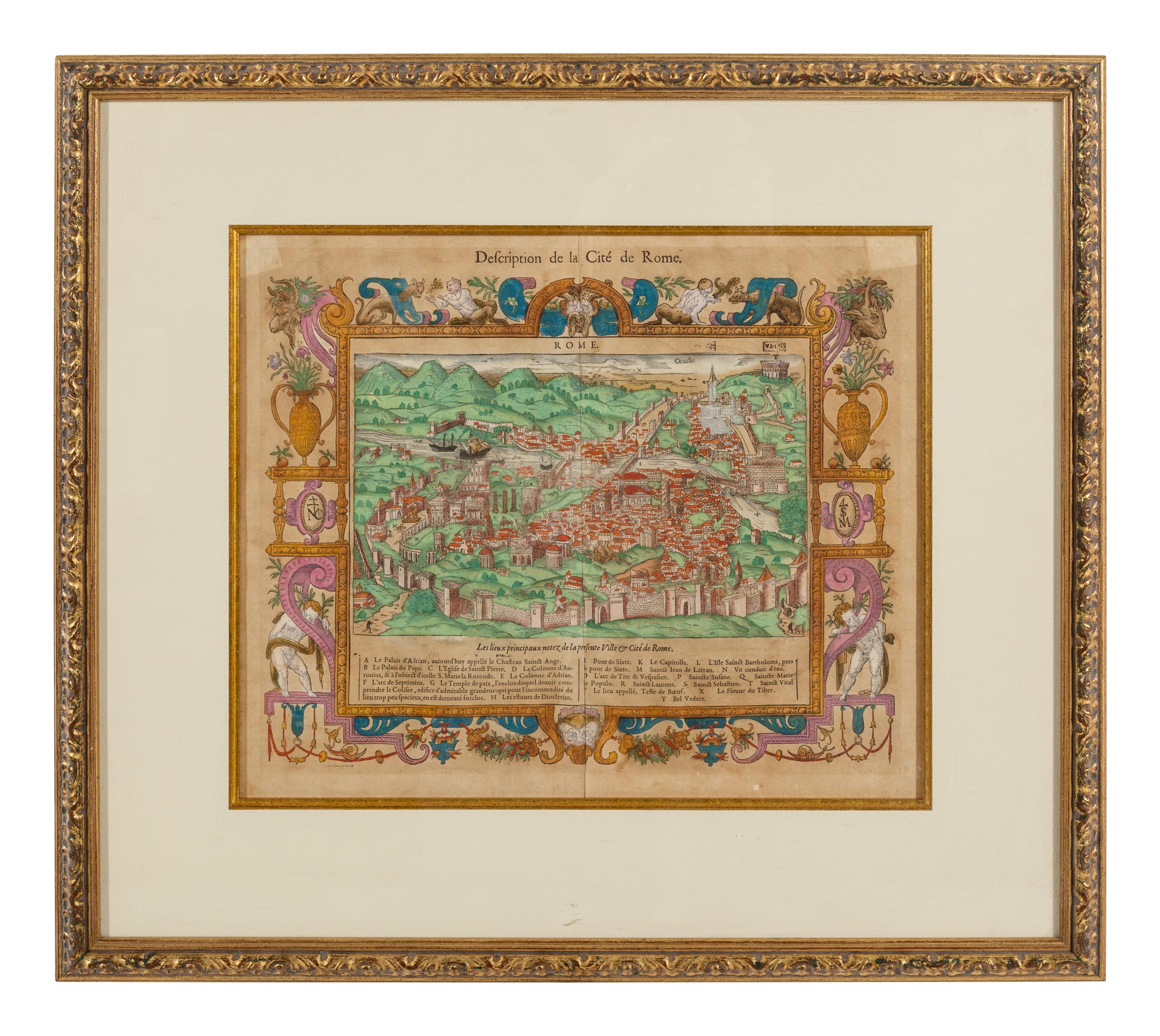 A Framed Hand-Colored Engraving Depicting Rome