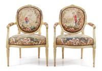 A Pair of Louis XVI Painted Fauteuils Height 36 1/2 inches. — 18TH CENTURY