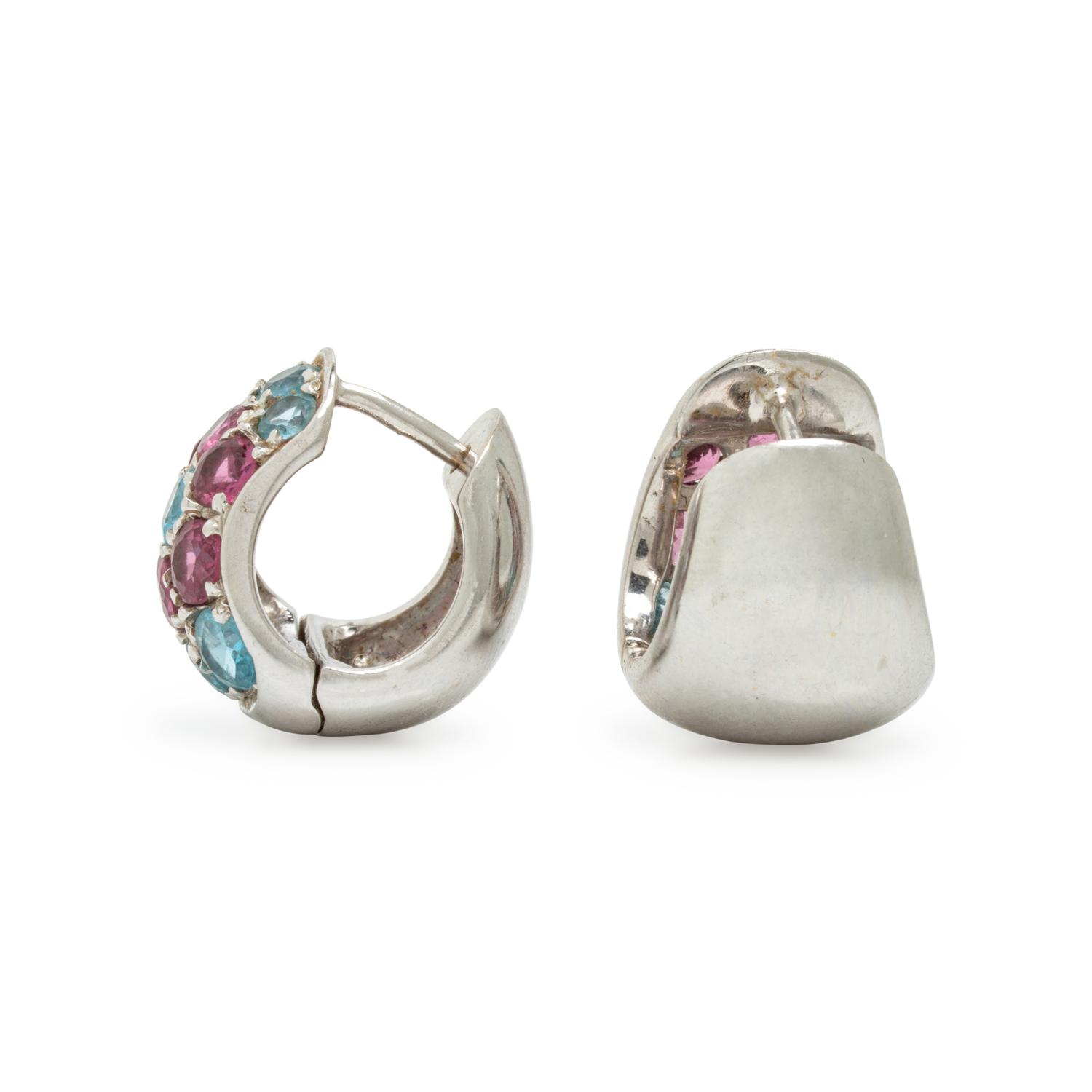 Two Pairs of White Gold and Multigem Earrings
