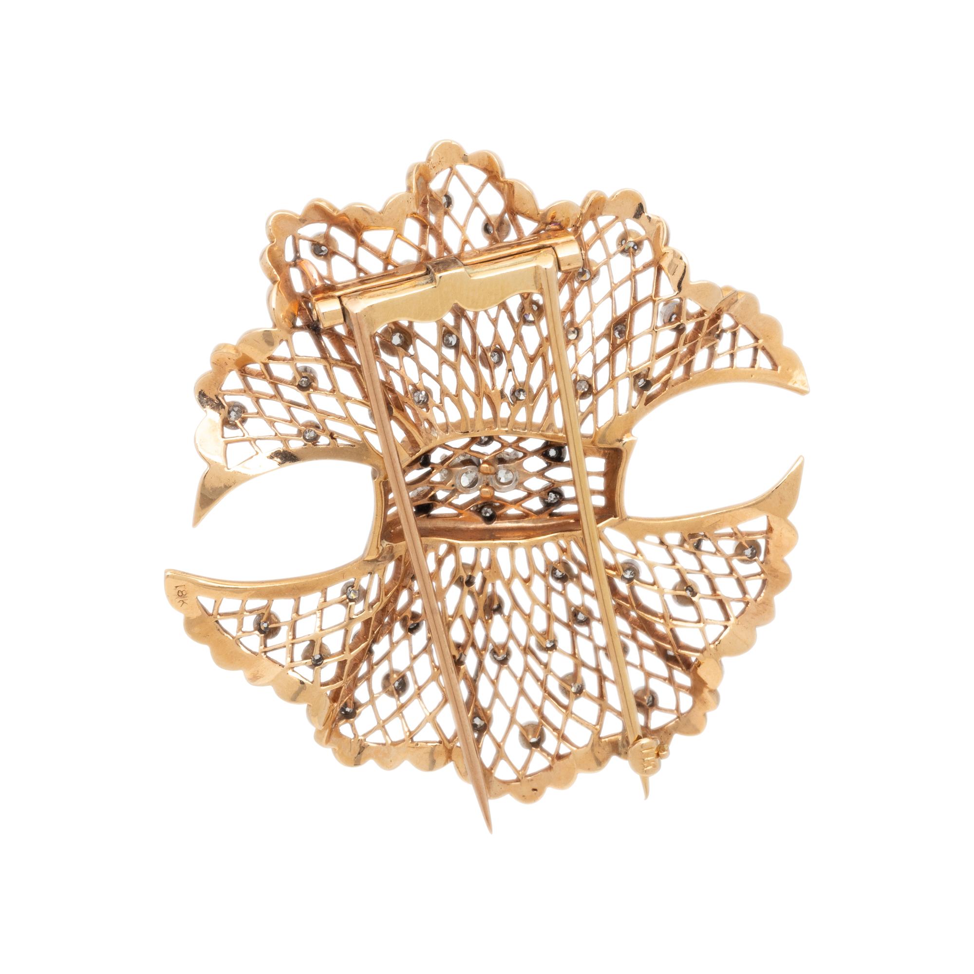 GOLD AND DIAMOND BOW BROOCH