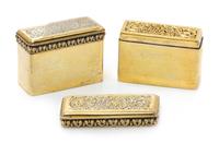 A Near Pair of George IV Silver-Gilt Boxes, John Reily, London, 1824, the lid having a foliate rim, the top engraved with a floral and