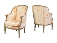 A Pair of Louis XVI Style Gray-Painted Bergères
