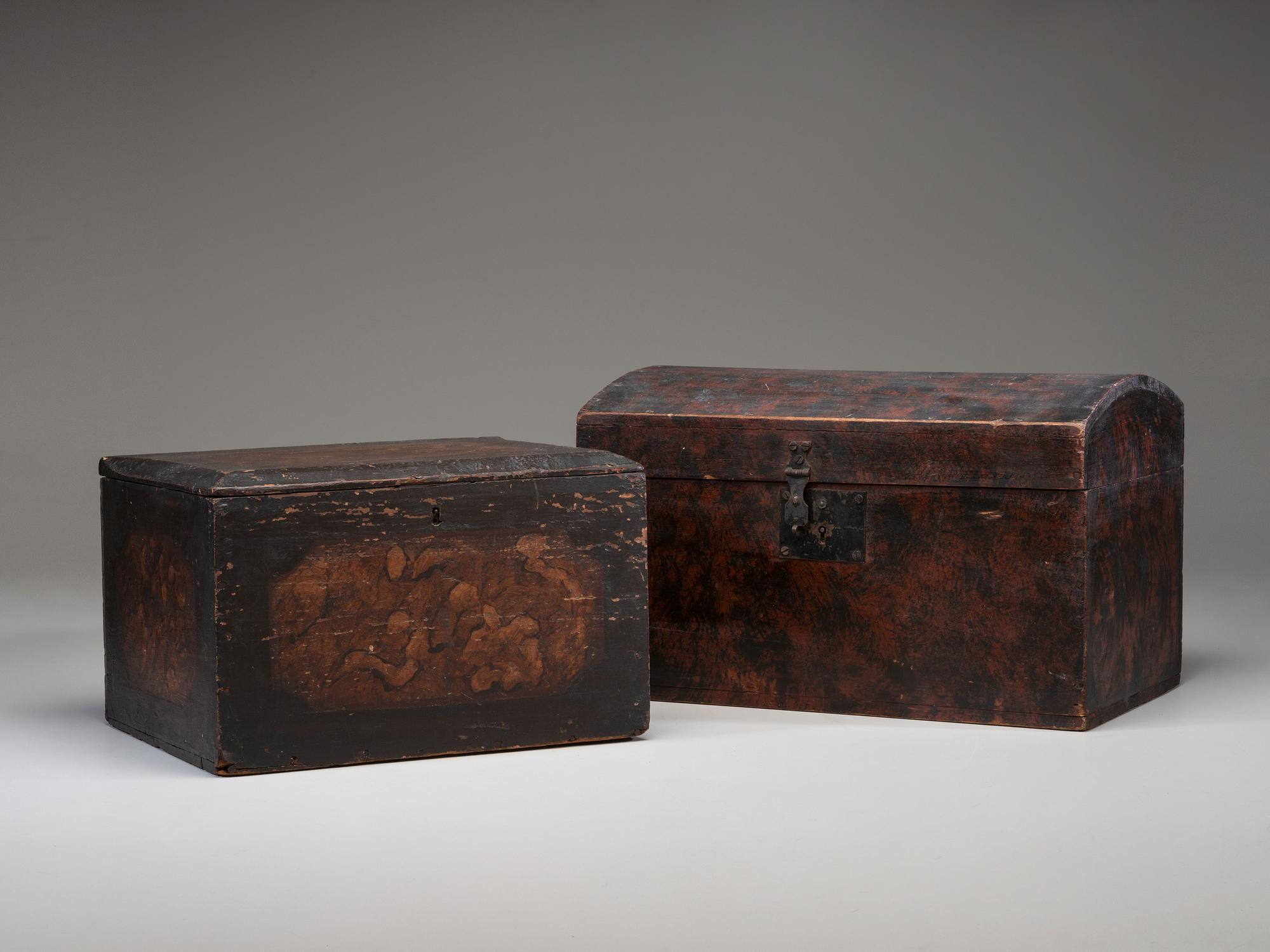 Two Paint Decorated Wood Boxes