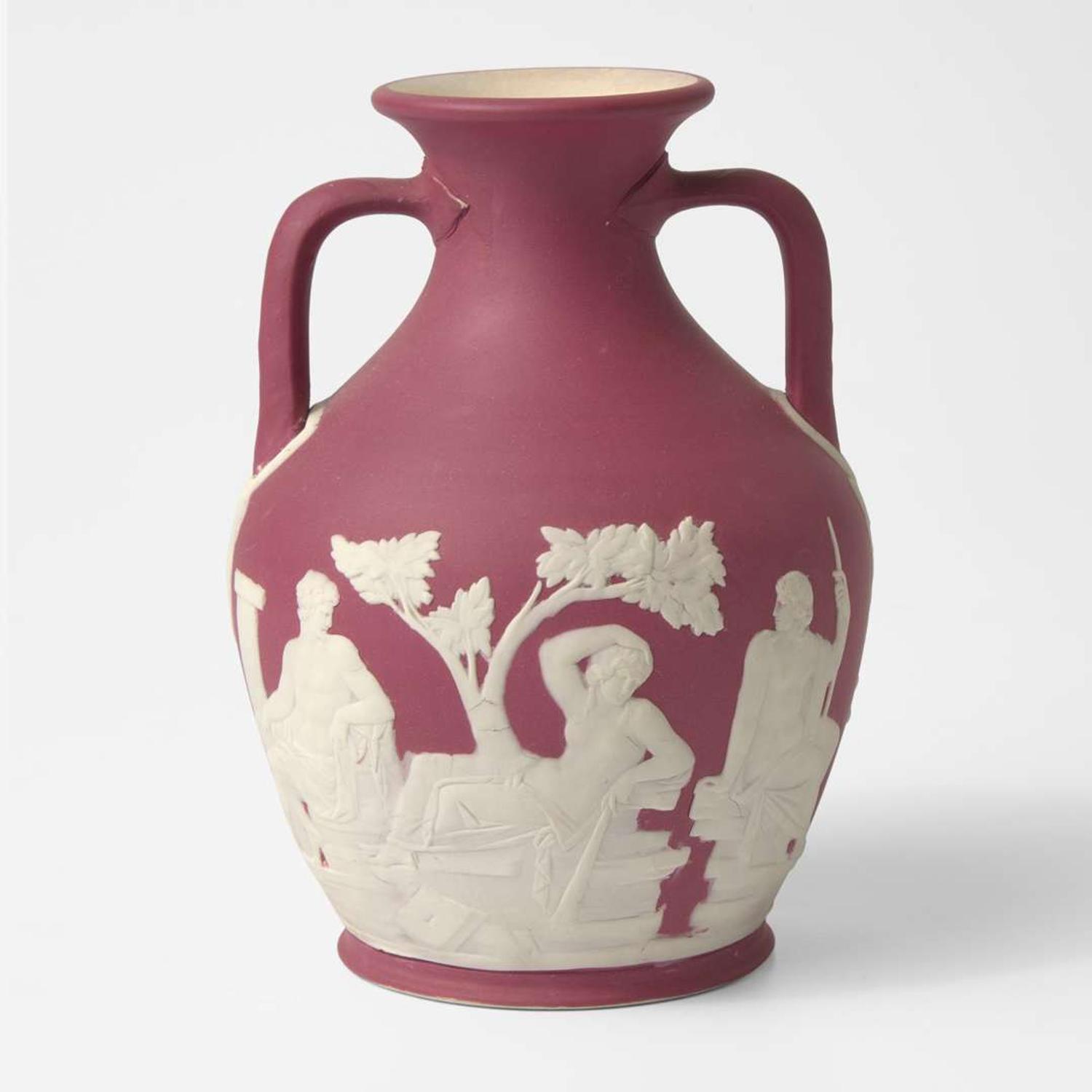 A Wedgwood Crimson Dip Jasperware Portland Vase UK, circa 1910