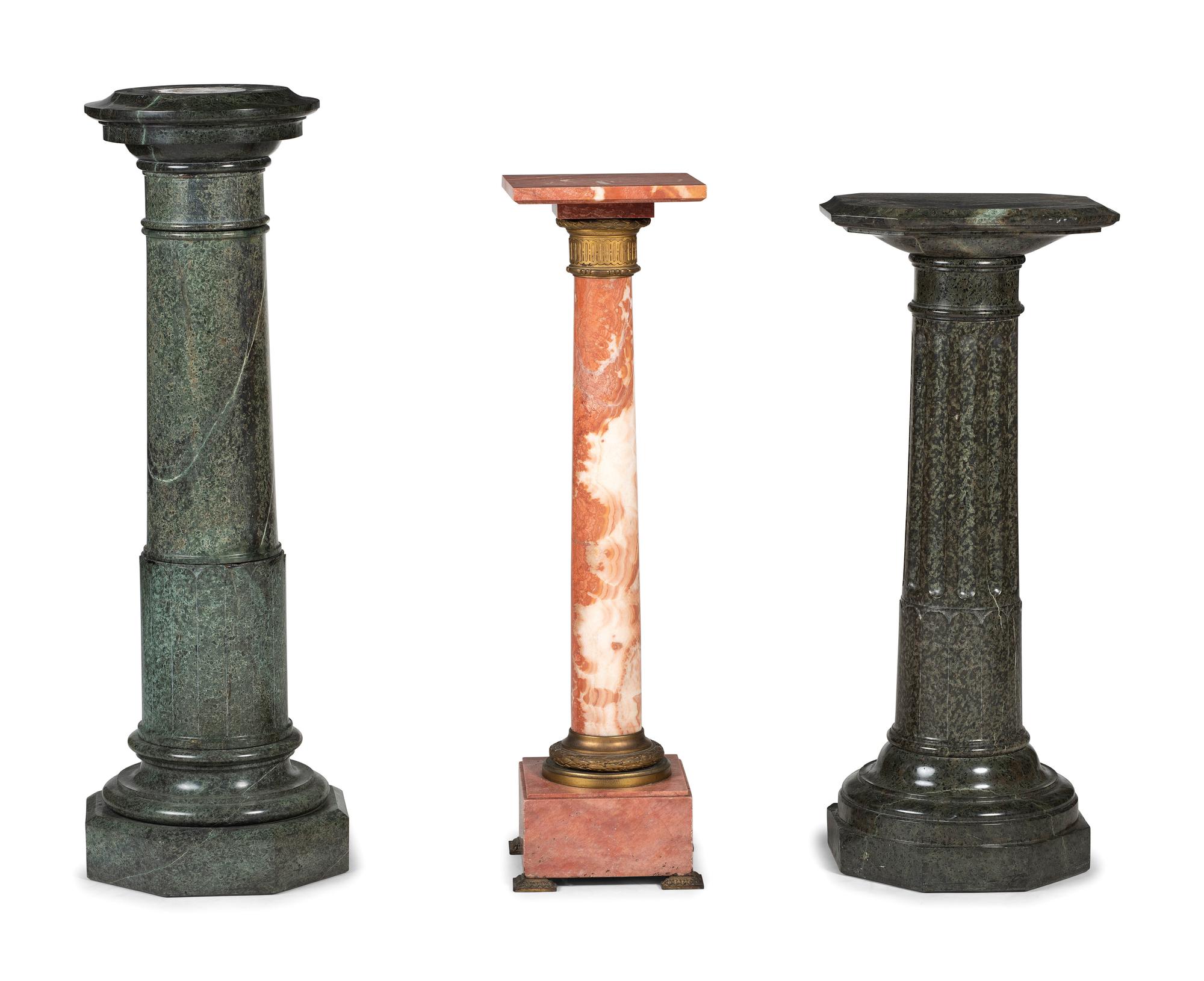Three Continental Carved Marble Column Pedestals