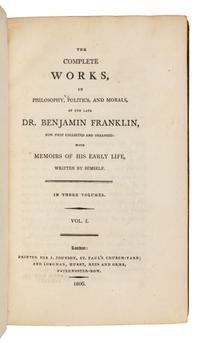 Franklin, Benjamin (1706-1790). Works. London: J. Johnson and Longman, Hurst, Rees and Orme, 1806.