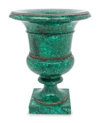 A Neoclassical Malachite Veneered Campagna-Form Urn